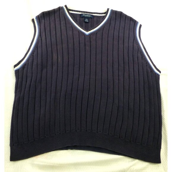 Brooks Brothers Other - Brooks Brothers Pima Cotton Ribbed Sweater Vest Navy Blue White Trim Preppy Clas